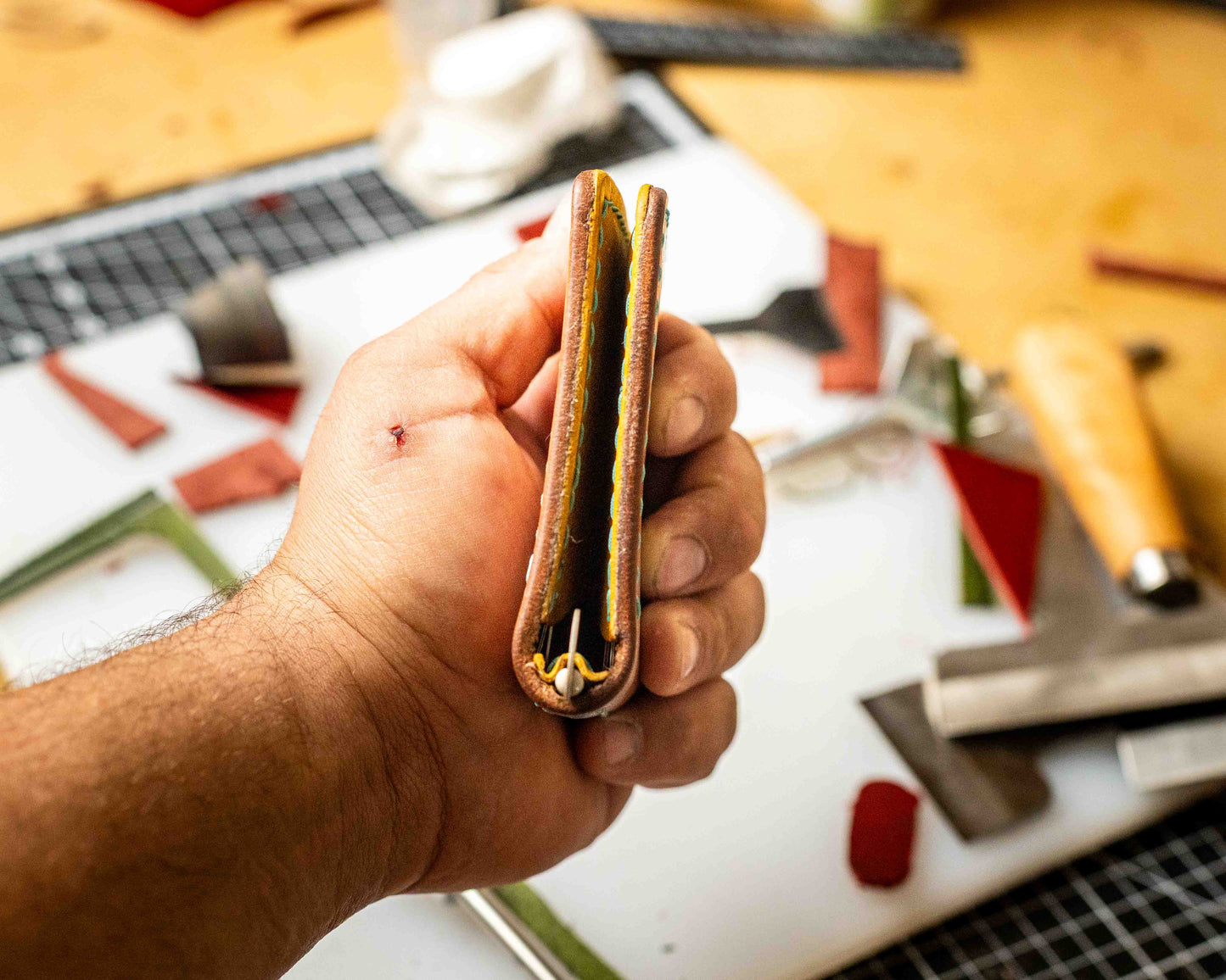 The Driver Wallet – Handmade Brown Leather Bifold with Thumb Slots